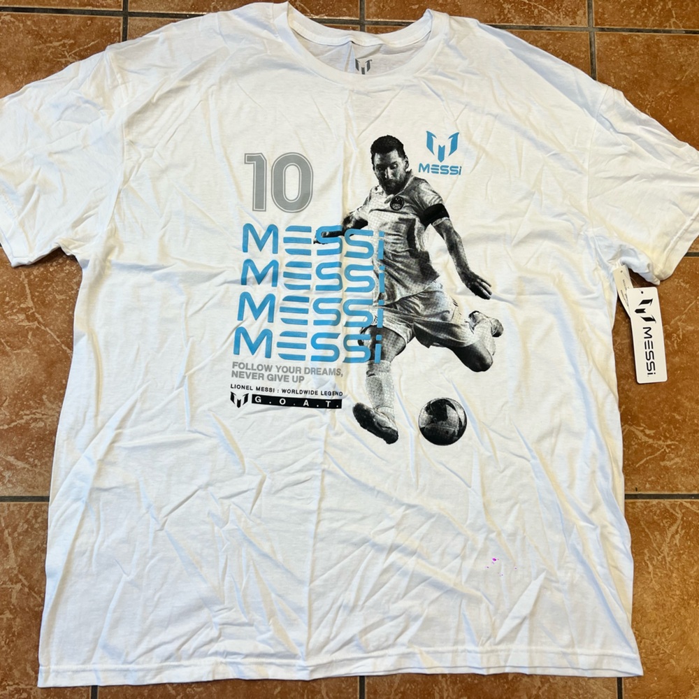 Messi Collection G.O.A.T. Mens Shirt Size 3XL Lionel Messi White Short Sleeve